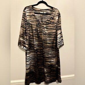 Chico’s Super Soft Animal Tiger Print V Neck 3/4 Sleeve Dress Sz 3 XL